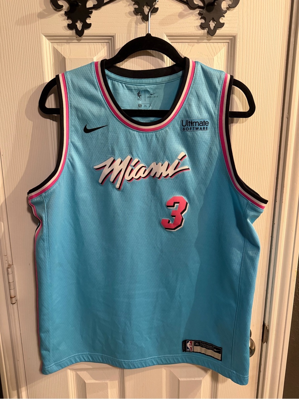 Nike Miami Light Blue Basketball Jersey with Pink & Black Trim - #3